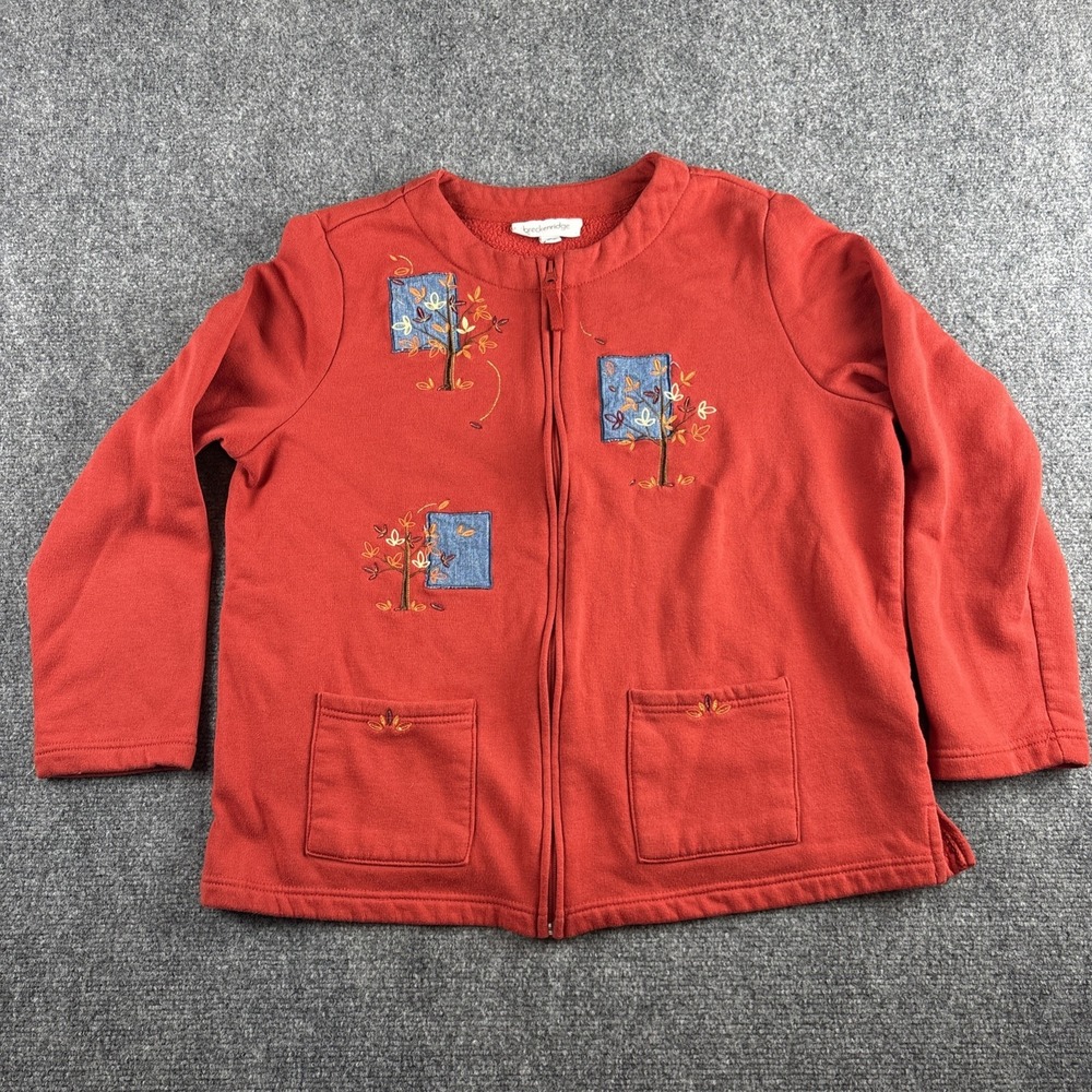 Breckenridge Fall Autumn Embroidered Sweatshirt Jacket Red Womens L